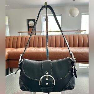 COACH Black Soho Bag Glovetanned Leather White Top Stitching
